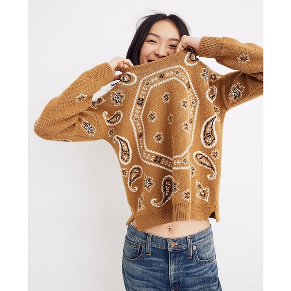 Madewell Sweaters - Madewell Bandana Crewneck Sweater Golden Mustard Size Small